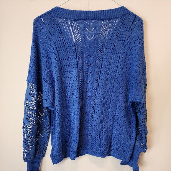 New Blue Crochet Knit Sweater Oversized Button Front Cardigan Size XL - Picture 3 of 8